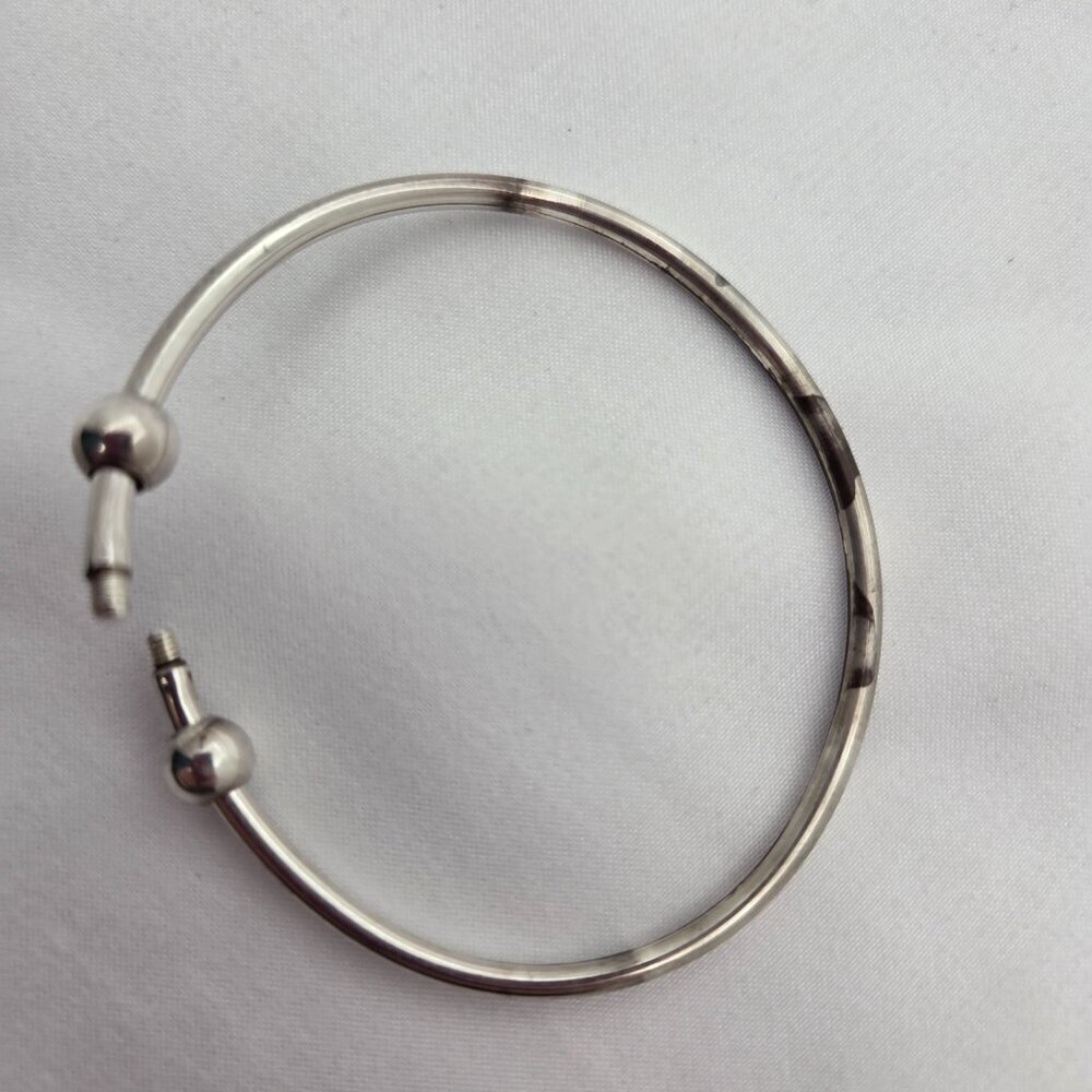 Rare Retired Pandora Sterling Silver Open Bangle - Base Only w/2 beads